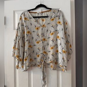 Maurices Yellow floral polka dot flowy blouse
